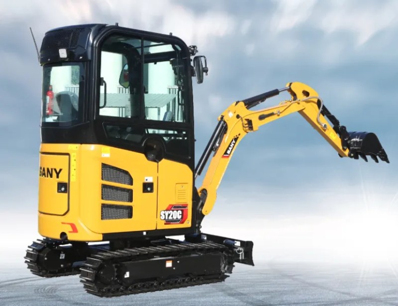 Sany SY20C Mini Excavator Detail: berat keseluruhan mesin 50kg, kapasitas bucket 0,04m3 dan kinerja daya 14,6kW