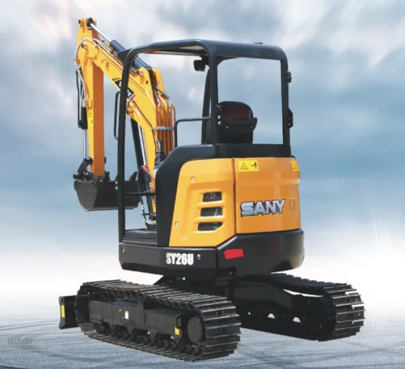 Parameter SanySY26U Mini Excavator Detail: Berat keseluruhan 2850kg, kapasitas bucket 0,07m3, daya 15,4kW